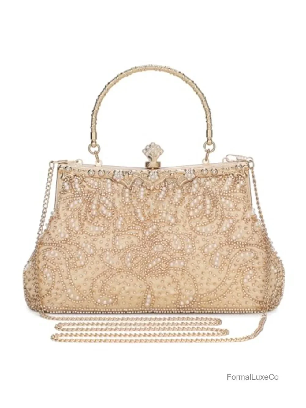 Vintage Beaded Clutch Evening Bag with Chain Formal Wedding Prom Party